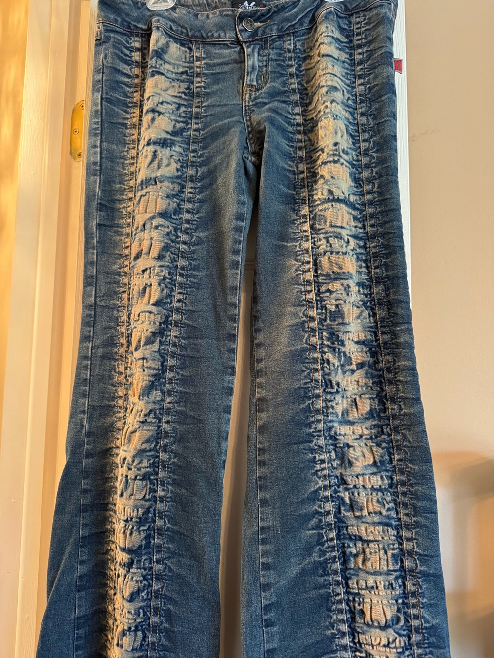 Xceso Women’s Distressed Blue Flare Jeans - Picture 2 of 9